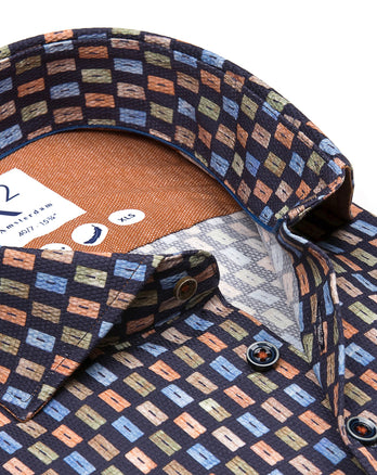 Extra lange Ärmel. Kofferdruck Dobby Baumwollhemd 010 - Navy