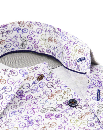 Extra lange Ärmel. Baumwollhemd mit Fahrraddruck 010 - Navy