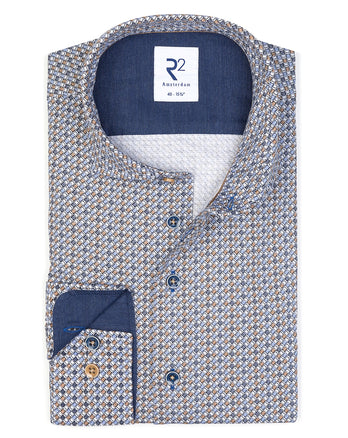 Chemise en coton dobby imprimé valise 014 - Blue