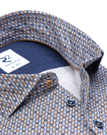 Chemise en coton dobby imprimé valise 014 - Blue