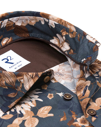 Chemise en stretch imprimé floral 010 - Navy