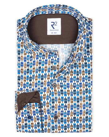 Chemise en tencel imprimée de l'étiquette valise 014 - Blue