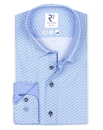 Fine print cotton shirt 018 - Light blue