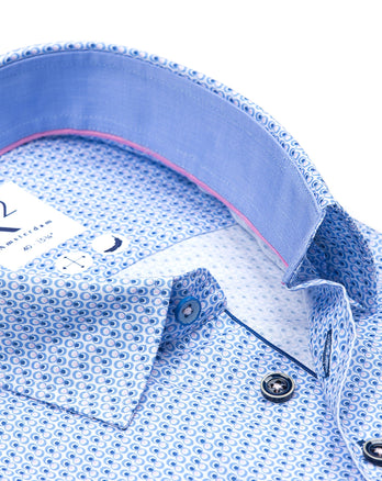 Fine print cotton shirt 018 - Light blue