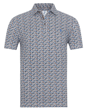 Piqué polo met fietskettingprint 014 - Blue