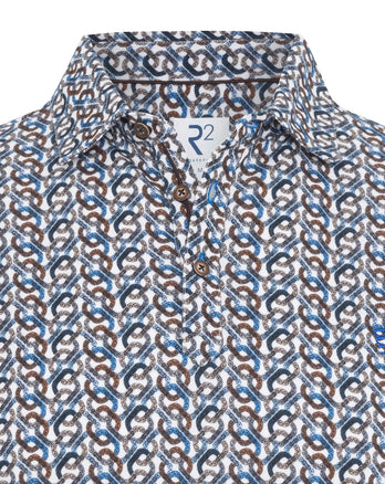 Piqué polo met fietskettingprint 014 - Blue
