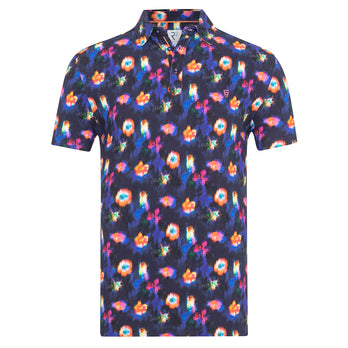 Polo en piqué à imprimé floral 010 - Navy