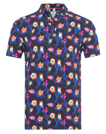 Bloemenprint piqué poloshirt 010 - Navy
