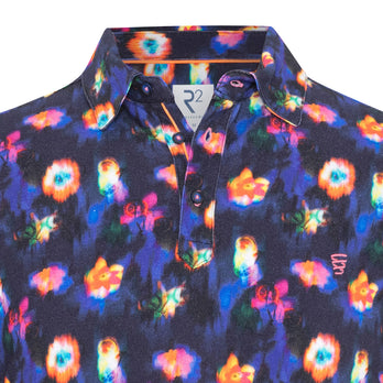 Polo en piqué à imprimé floral 010 - Navy