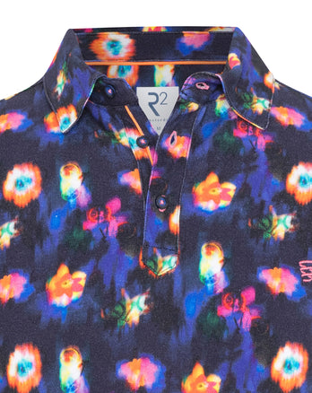 Bloemenprint piqué poloshirt 010 - Navy