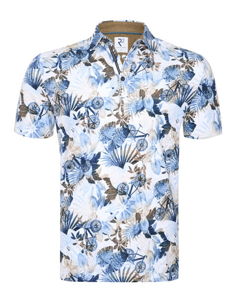 Polo en piqué imprimé floral 014 - Blue