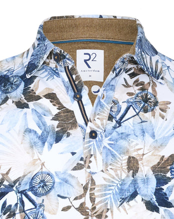 Polo en piqué imprimé floral 014 - Blue