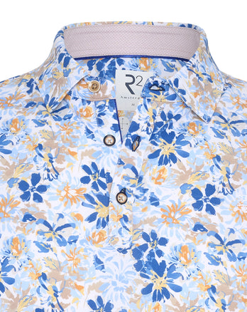 Travel polo bloemenprint 014 - Blue