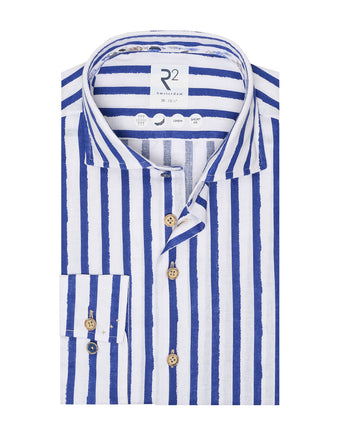 Gestreiftes Leinenhemd 014 - Blue