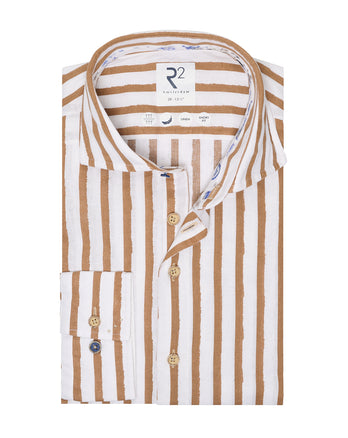 Gestreiftes Leinenhemd 041 - Brown