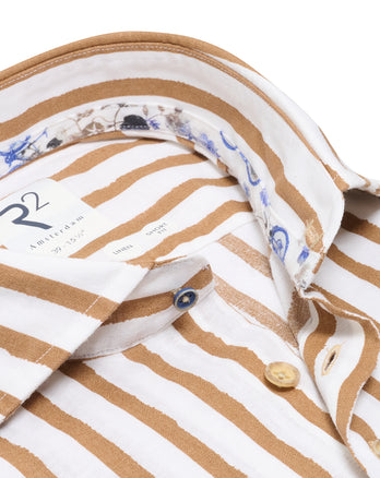 Gestreiftes Leinenhemd 041 - Brown