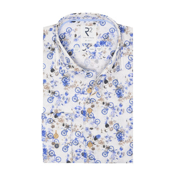 Bicycle print linen shirt 014 - Blue