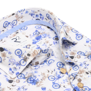 Bicycle print linen shirt 014 - Blue