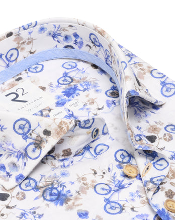 Leinenhemd mit Fahrradmotiv 014 - Blue