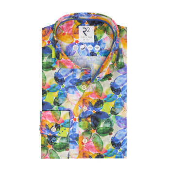 Floral print linen blend shirt 073 - Multicolour