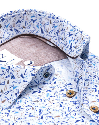 Geometrischem Print Baumwollhemd 014 - Blue