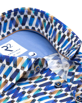 Chemise stretch imprimée batterie de vélo électrique 014 - Blue