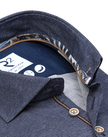 Chemise stretch imprimée Dobby-look 010 - Navy