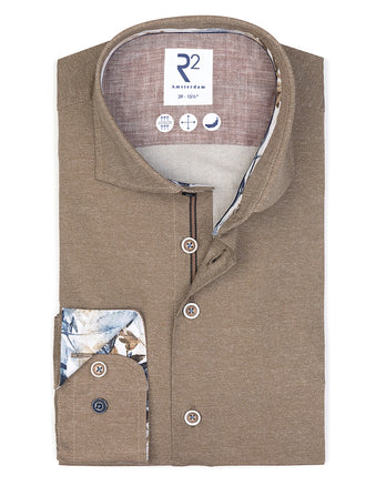 Chemise stretch imprimée Dobby-look 041 - Brown