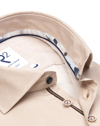 Chemise stretch imprimée Dobby-look 045 - Beige