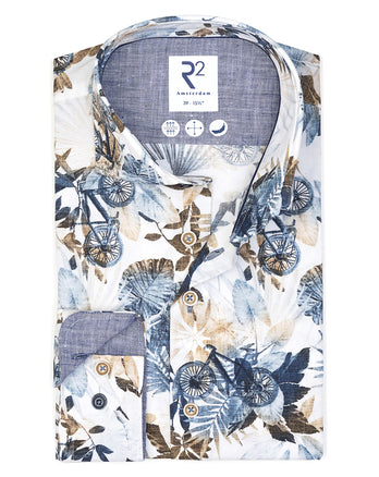 Floral bicycle print stretch shirt 014 - Blue