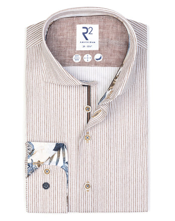 Chemise en stretch rayé 041 - Brown