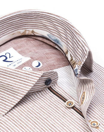 Chemise en stretch rayé 041 - Brown