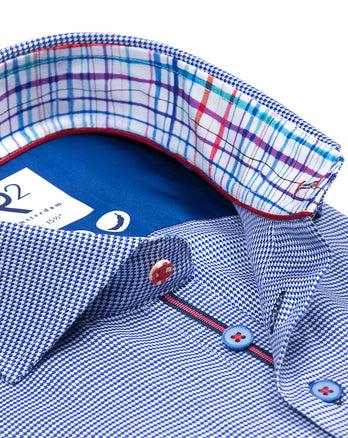 Chemise en coton 2 PLY pied de poule 014 - Blue