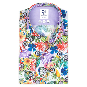 Floral bicycle print cotton shirt 073 - Multicolour
