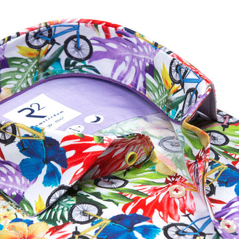 Floral bicycle print cotton shirt 073 - Multicolour