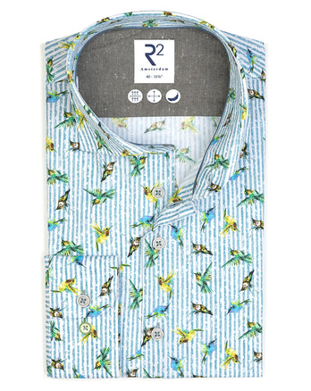 Chemise en stretch imprimé oiseaux 073 - Multicolour