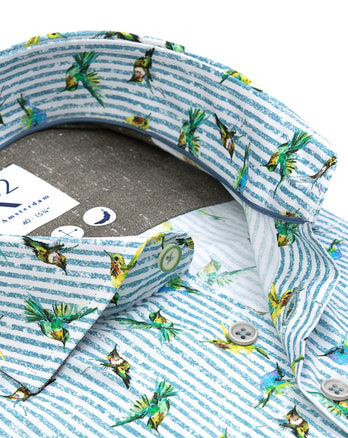 Chemise en stretch imprimé oiseaux 073 - Multicolour