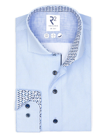 Fine print cotton shirt 018 - Light blue