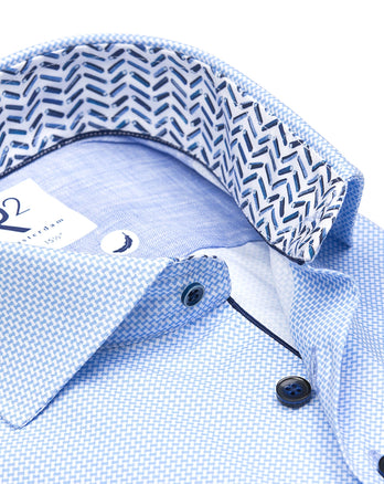 Fine print cotton shirt 018 - Light blue