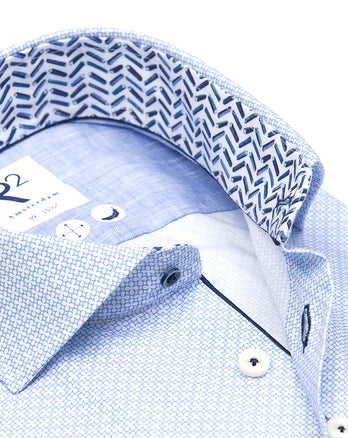 Fine print cotton shirt 018 - Light blue