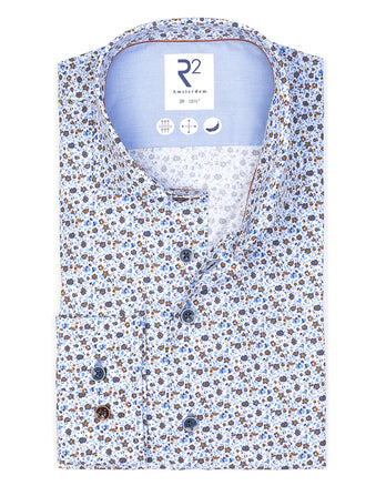 Floral print cotton shirt 014 - Blue