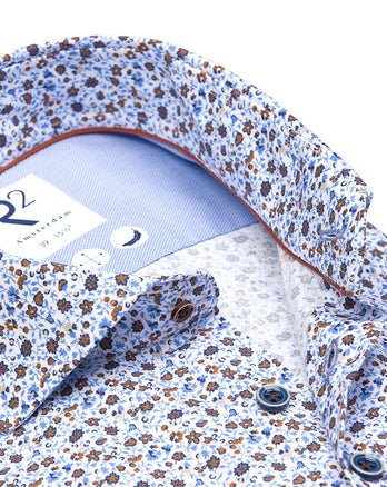 Floral print cotton shirt 014 - Blue