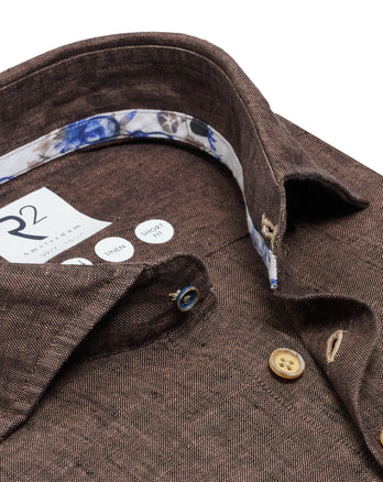 Extra lange mouwen. Linnen overhemd 041 - Brown