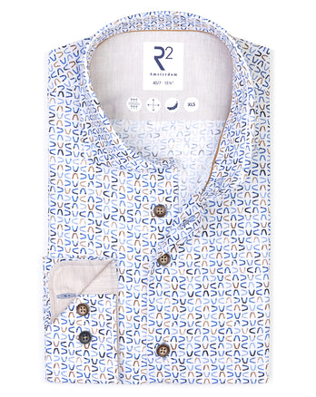 Extra long sleeves. E-bike lamp print cotton shirt 014 - Blue