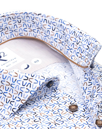 Extra long sleeves. E-bike lamp print cotton shirt 014 - Blue