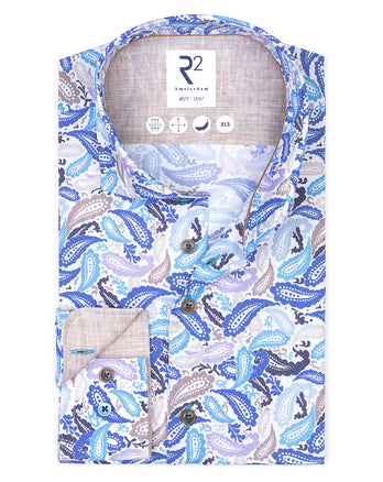 Extra long sleeves. Paisley cotton shirt 014 - Blue