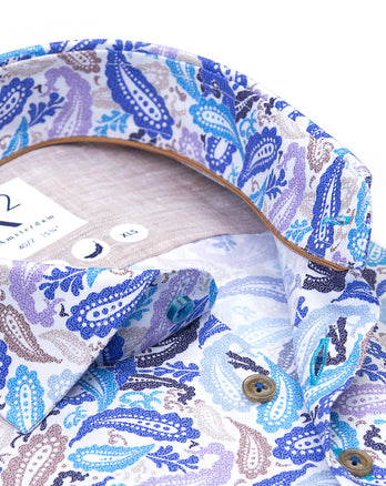 Extra long sleeves. Paisley cotton shirt 014 - Blue