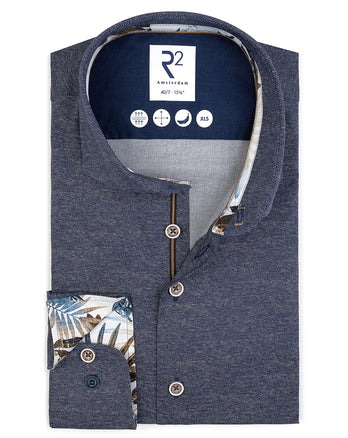 Manches extra longues. Chemise en stretch imprimé dobby-look 010 - Navy