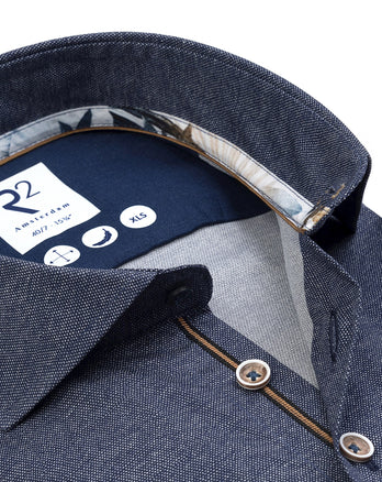 Manches extra longues. Chemise en stretch imprimé dobby-look 010 - Navy