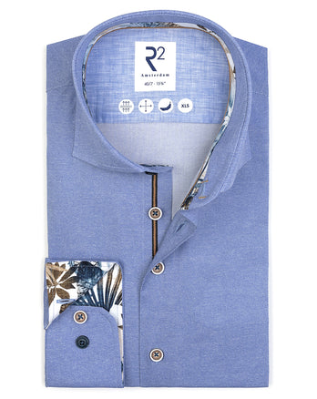 Manches extra longues. Chemise en stretch imprimé dobby-look 018 - Light blue